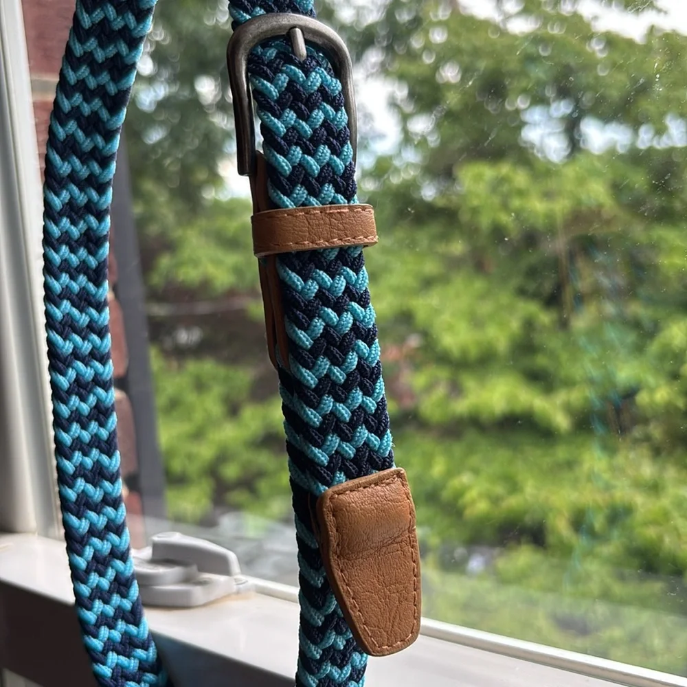 Peppercorn Kids blue braided elastic adjustable belt w/ pewter tone buckle